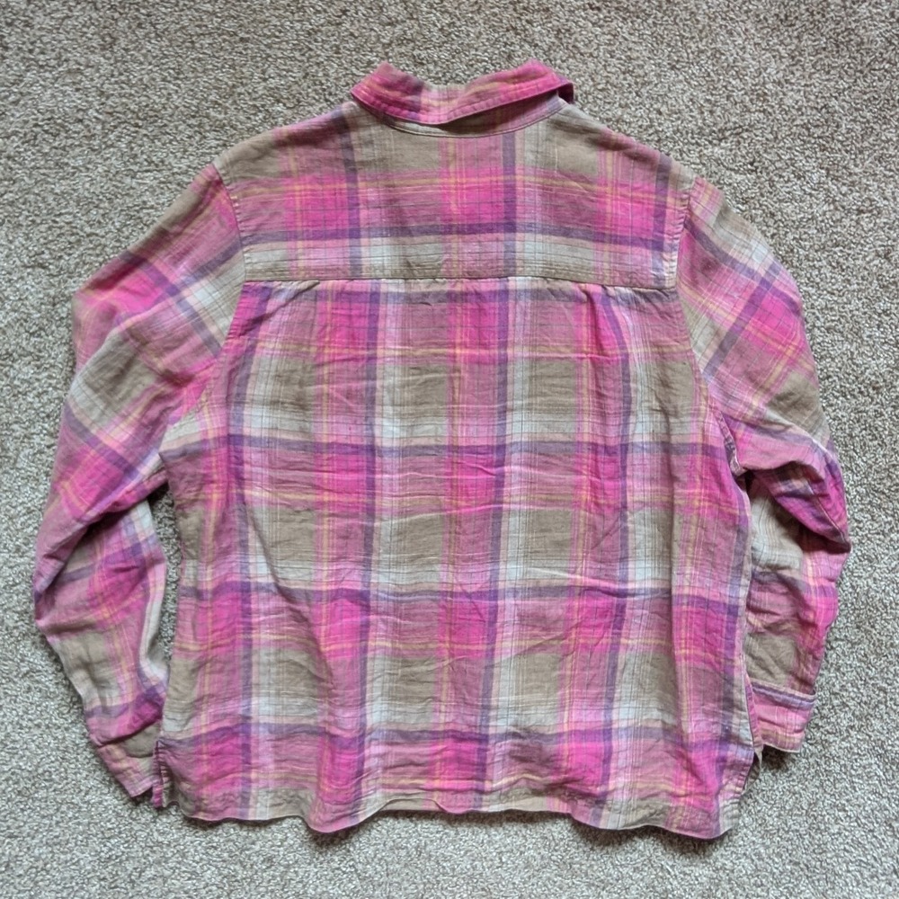 NWOT Pendleton Womens XL Long Sleeve Plaid Shirt 100% Linen Pink Button Up - Picture 4 of 9